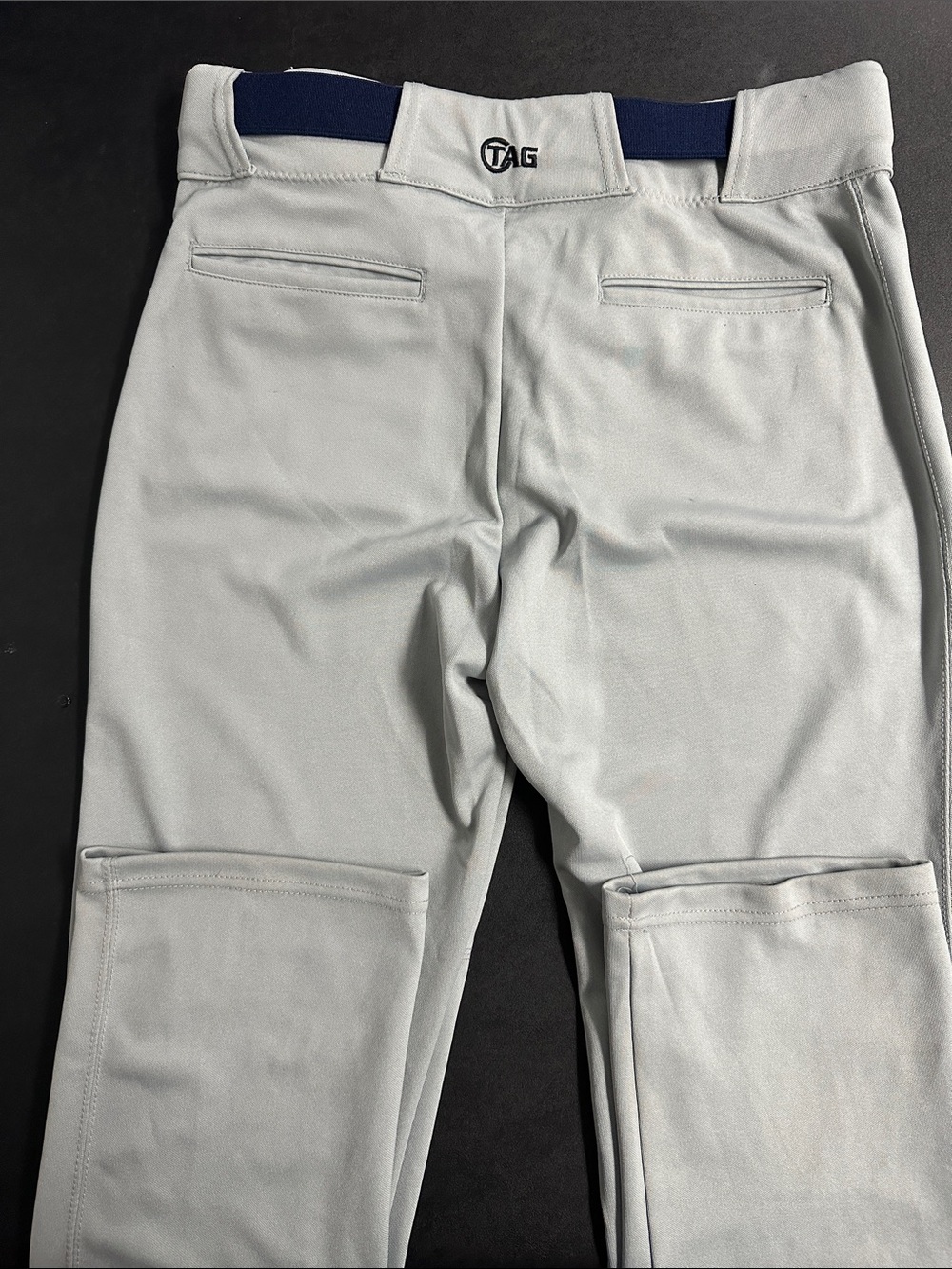 Tag Men's Large Light Gray Baseball Pant with ChampPro Navy Blue Belt